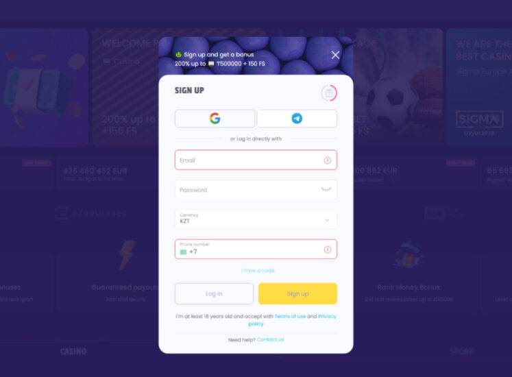 Lala.bet Casino Registration Screen