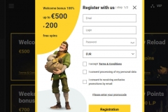 Zet Casino Registration Screen