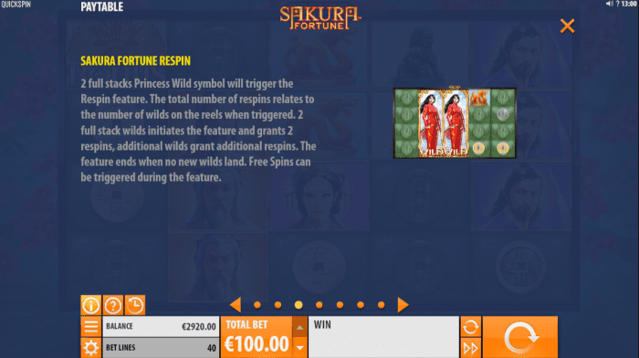 The respin feature of the Sakura Fortune slot