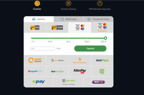 Select the deposit amount using VISA