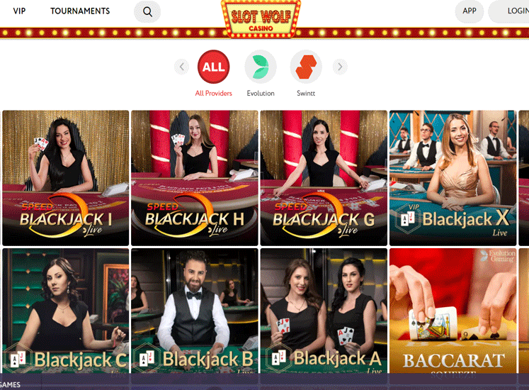 Slot Wolf Casino Live Section
