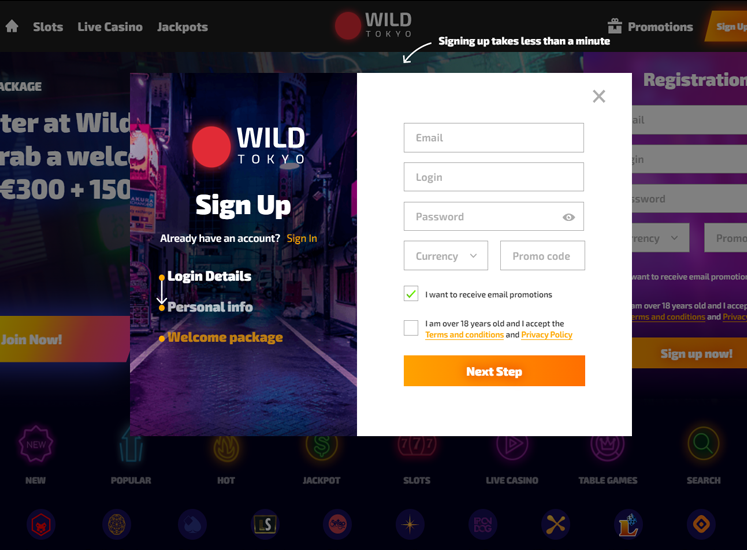WildTokyo Casino Registration