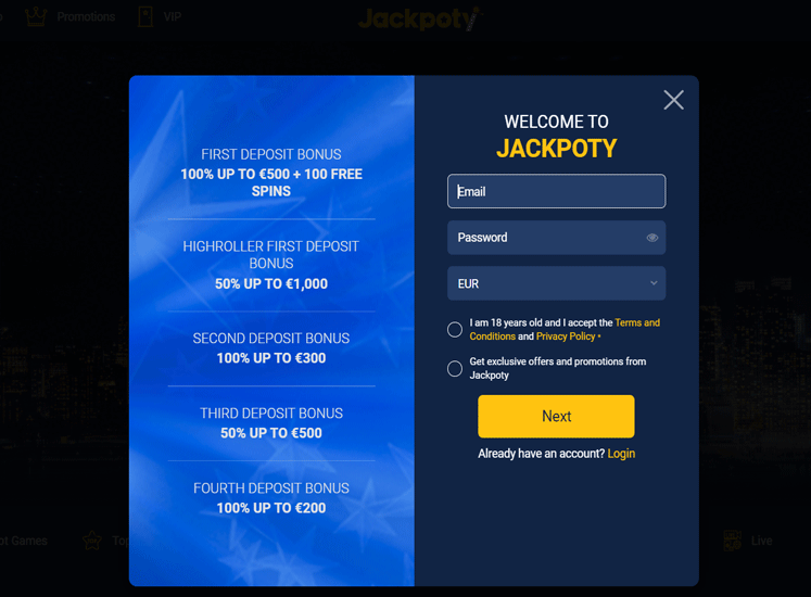 Jackpoty Casino Registration