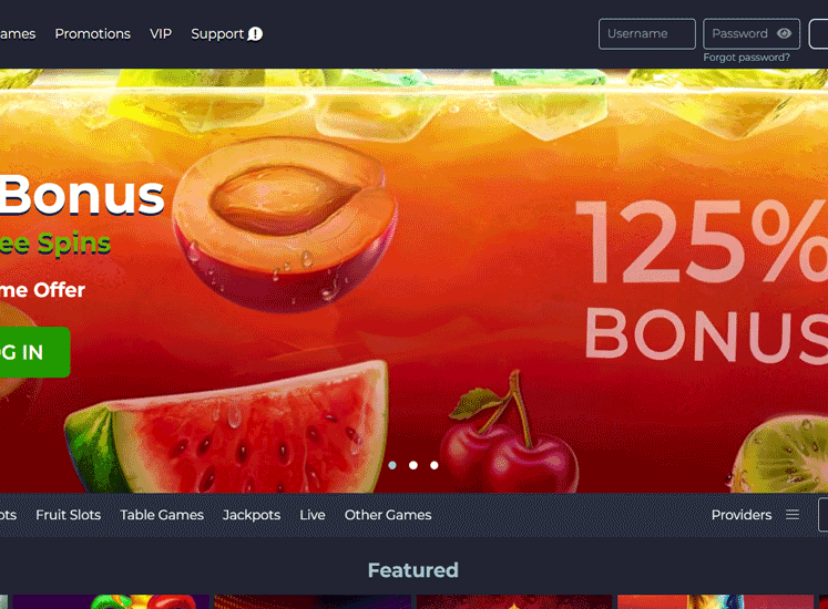 Fruits4Real Casino Home Screen