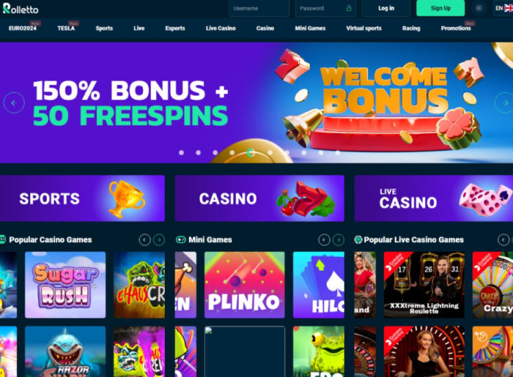 Rolletto Casino Home Page Screen