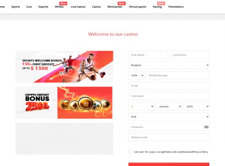 Rolletto Casino Registration Screen