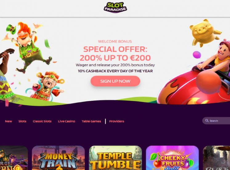 SlotParadise Casino Home Page Screen
