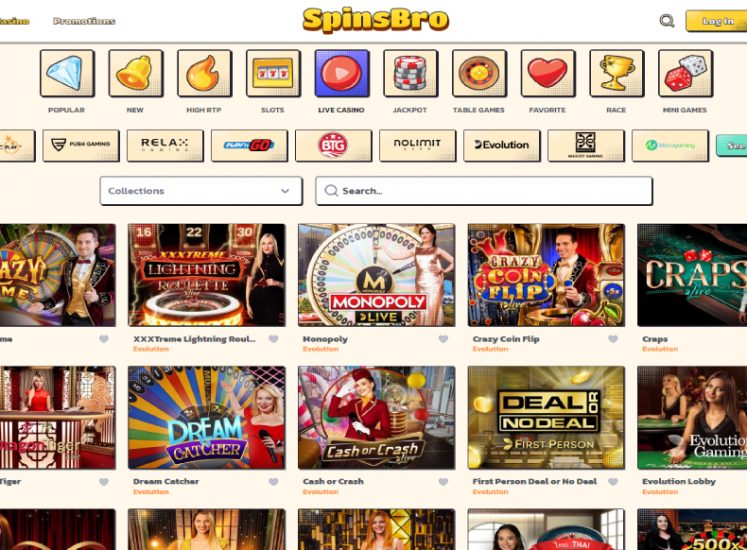 SpinsBro Casino Live Games Section
