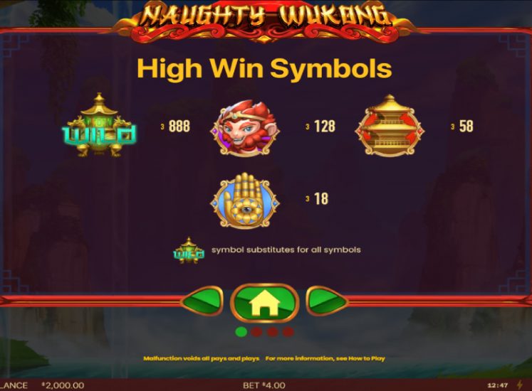 Naughty Wukong Slot Paytable