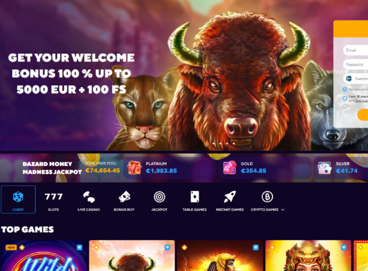 Dazard Casino Home Page Screen