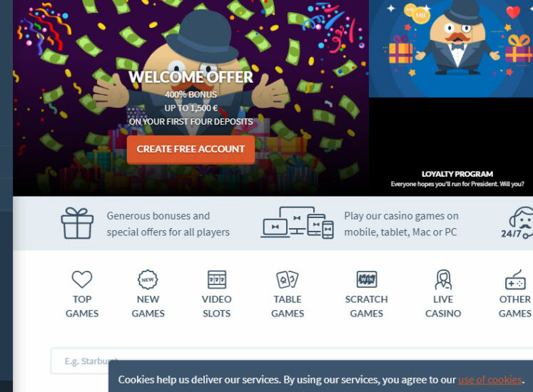 Mr.Bet Casino Home Page Screen