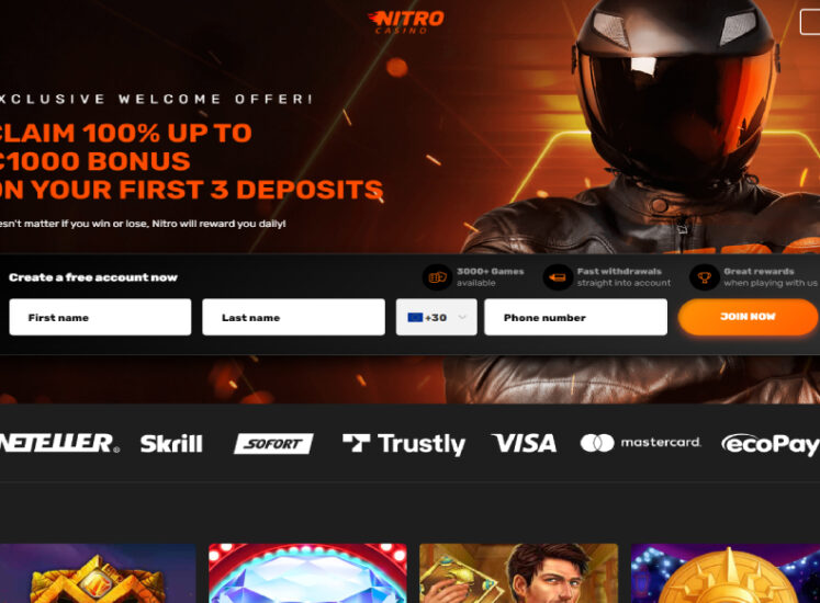 Nitro Casino Home Page Screen