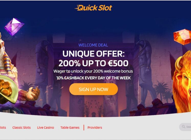 QuickSlot Casino Home Page Screen