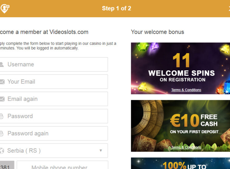 Videoslots Casino Registration Screen