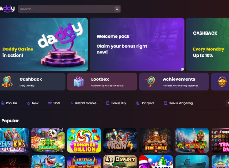 Daddy Casino Home Page Screen