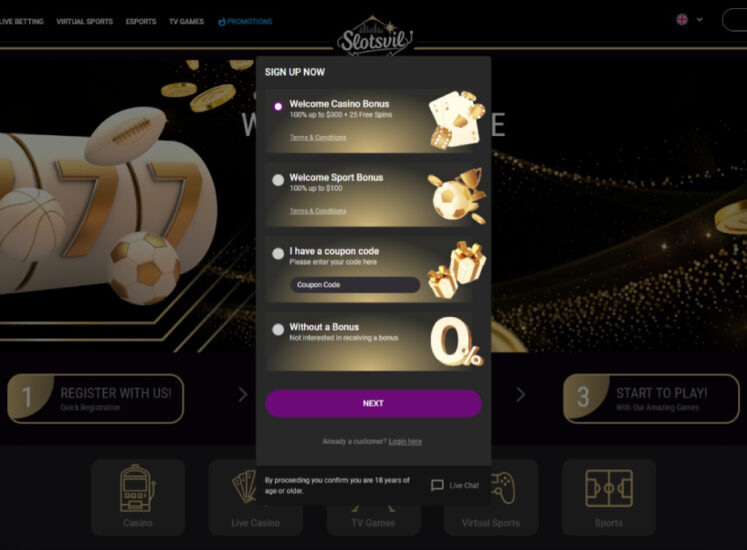 SlotsVil Casino Registration Screen