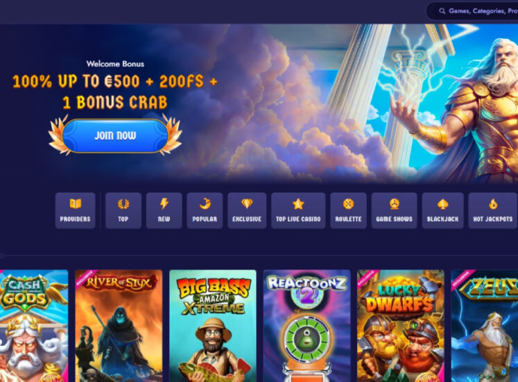 ZeusWin Casino Home Page Screen