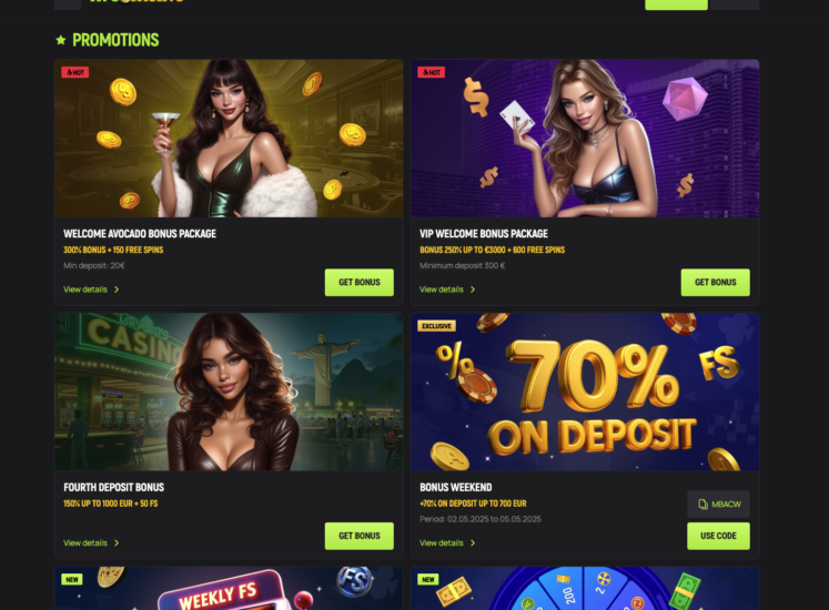 Avocasino Promotions Page
