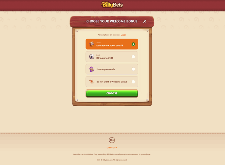 BillyBets Reg Page