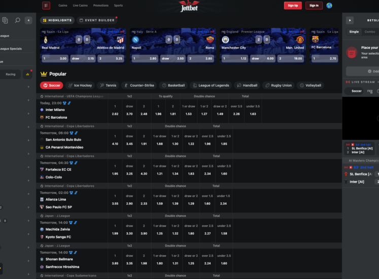 Jettbet Casino Sports Page