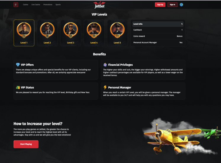 Jettbet Casino VIP Page