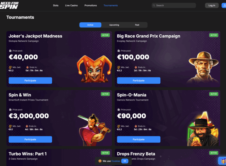 Need For Spin Tournaments Page