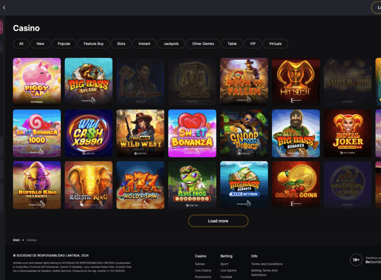 Winhero Casino Page