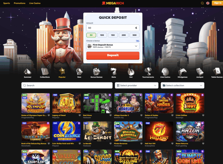 MegaRich Casino Page