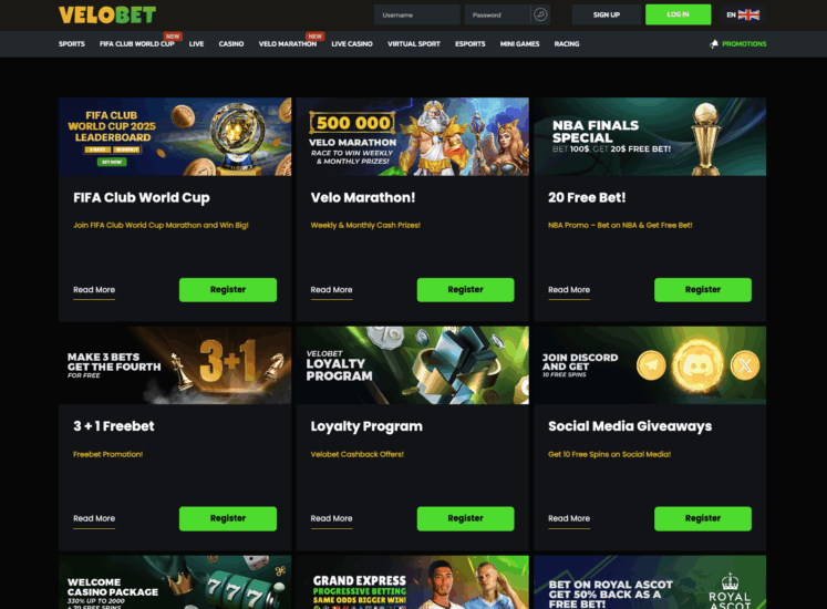 Velobet Promotions Page