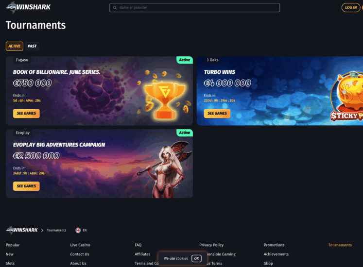 WinShark Tournaments Page