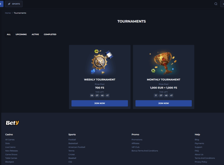 Bety Casino Tournaments Page