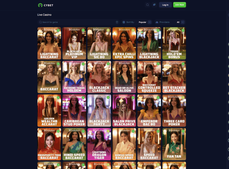 Cybet Casino Live Page