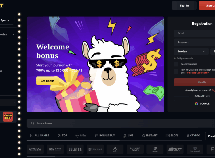 Lamabet Casino Home Page