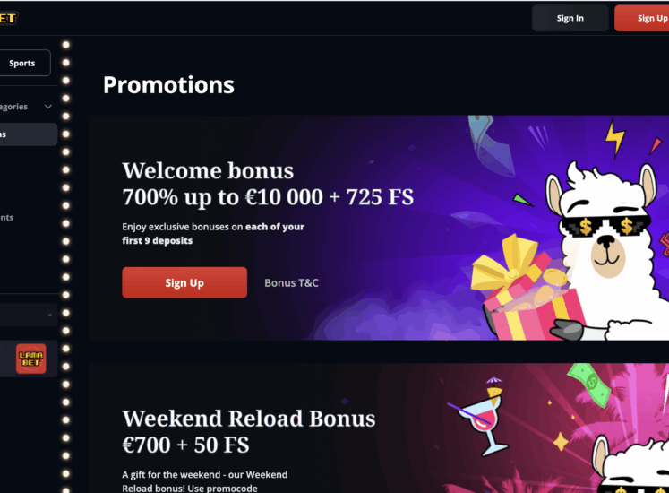 Lamabet Casino Promotions Page