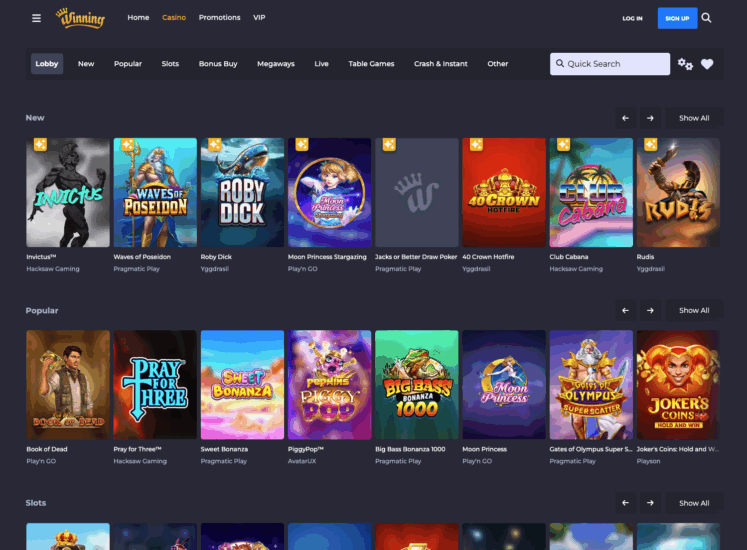 Winning.io Casino Page