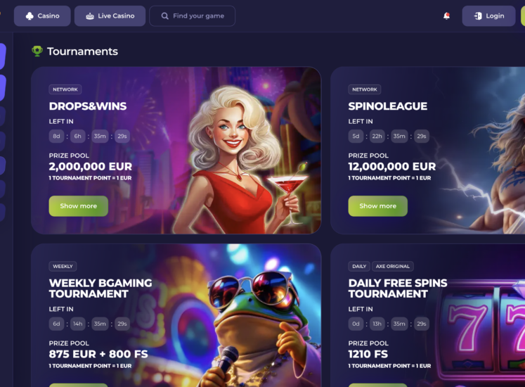 Axe Casino Tournaments Page