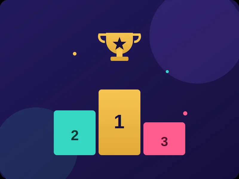 Casino tournament leaderboard podium with trophy