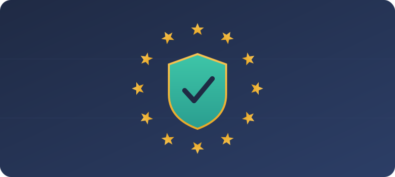 Shield with a checkmark inside a ring of European Union stars