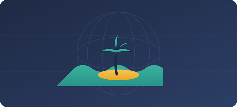 Palm tree island on a teal sea representing offshore casino licences