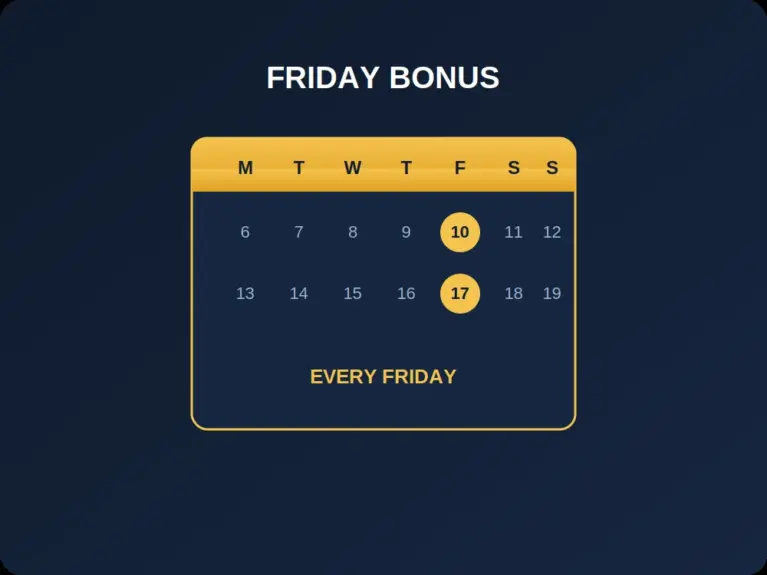 Calendar with Fridays highlighted for weekly casino promotions