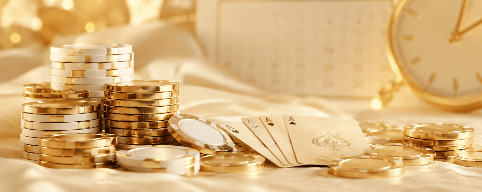 Casino Bonuses 2024 shown as gold chips and playing cards on a light surface