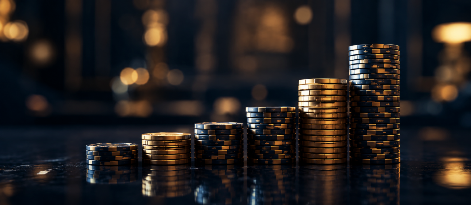 Stacked casino chips illustrating how casino bonuses and wagering work