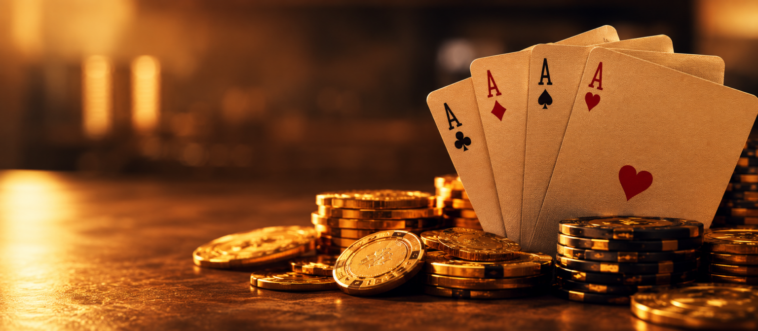 Playing cards and gold chips representing how to choose a casino bonus