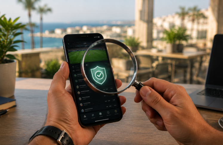 Cyprus licensed casinos and betting shown on a device with the Limassol coastline behind