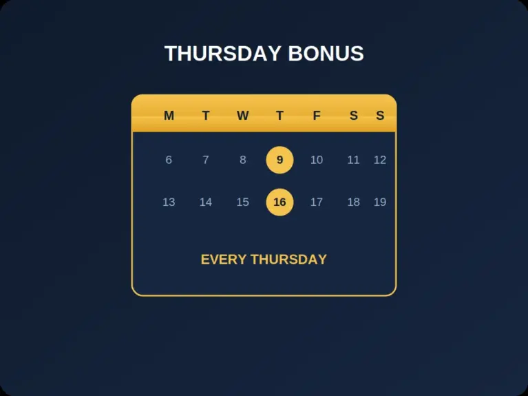 Calendar with Thursdays highlighted for weekly casino promotions