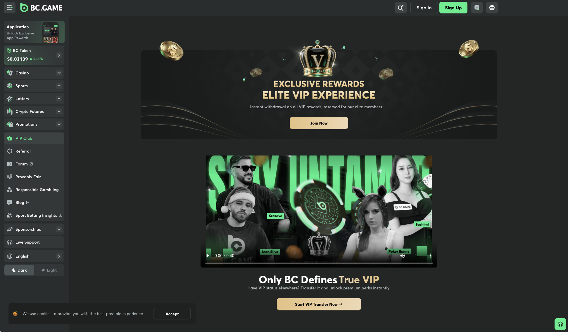 VIP Club levels with rakeback, cashback and level-up rewards