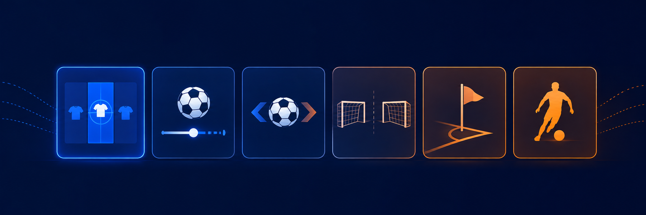 Six market tiles for football bets shading from blue to orange to show rising bookmaker margin