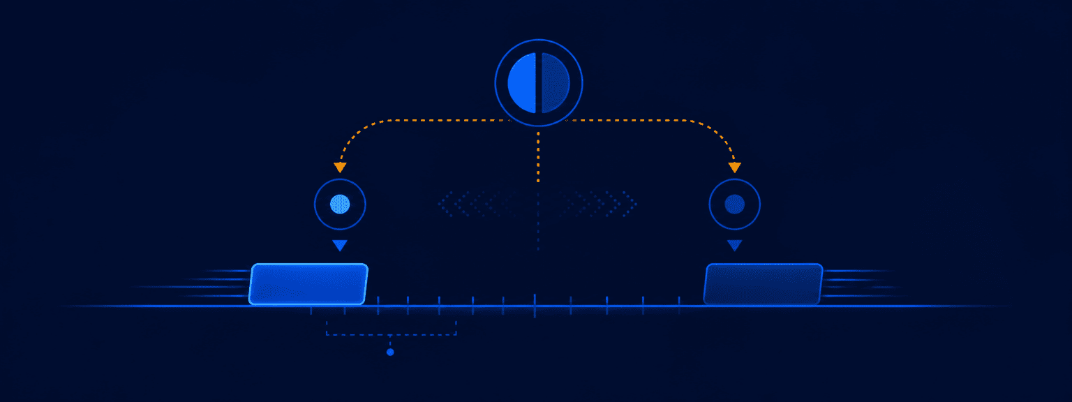 Diagram of a split stake flowing to two outcome markers with one team block given a head start