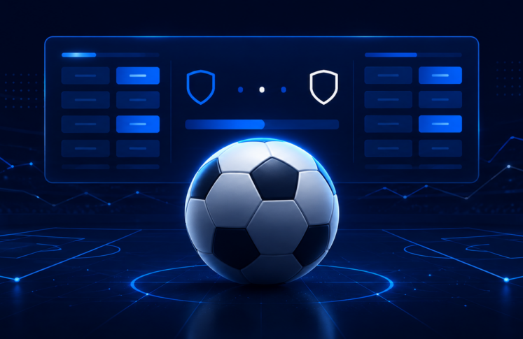 Illustration of a football in front of an abstract odds display with pitch markings behind