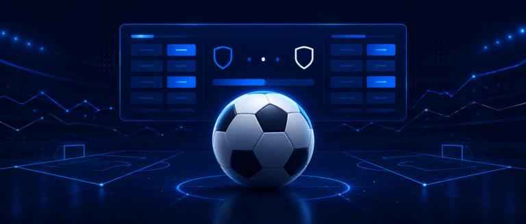 Illustration of a football in front of an abstract odds display with pitch markings behind